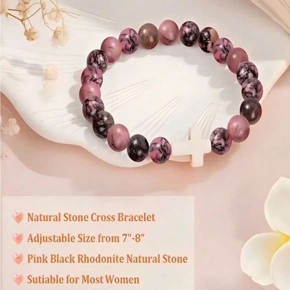 Inspirational Beaded Bracelet with Cross Charm - Picture 3 of 4